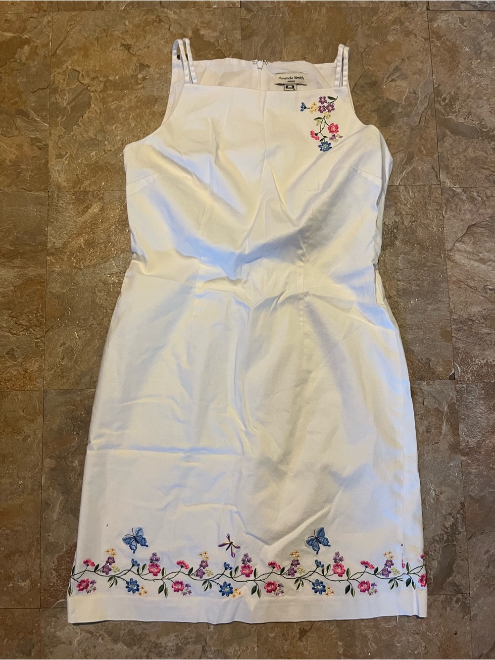 Amanda Smith White Embroidered Floral Sundress with Pink and Blue Accents